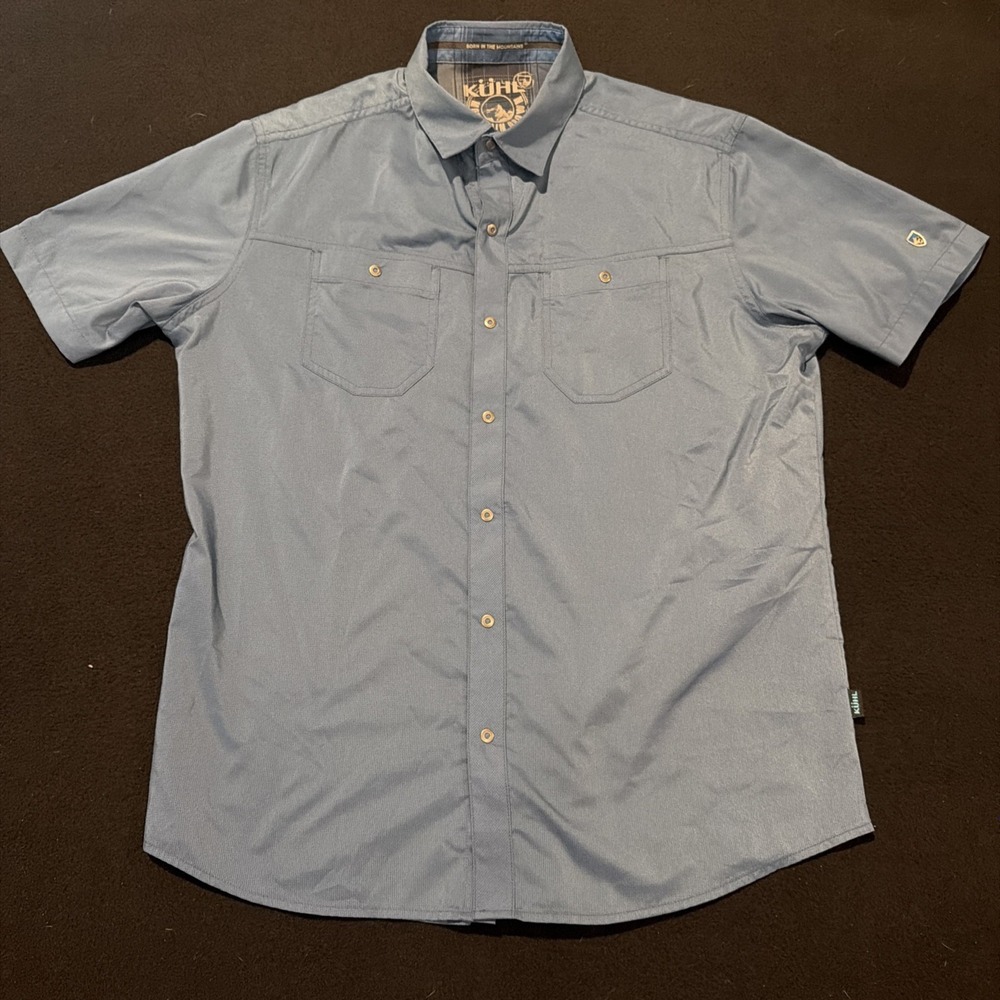 Kuhl Born‎ In The Mountains Short Sleeve Blue Button Up Shirt Size Medium